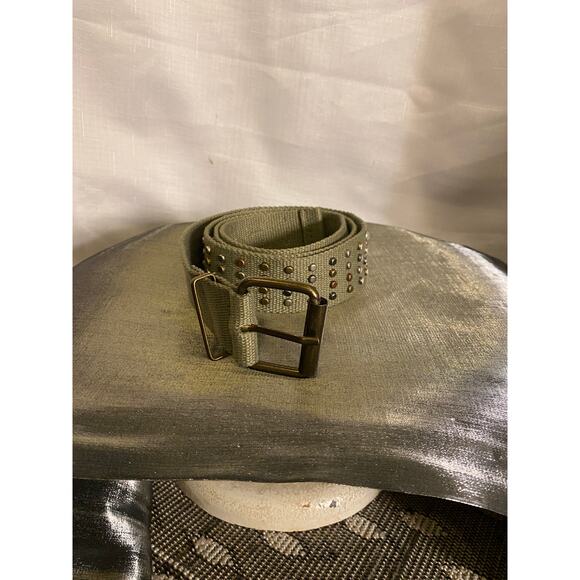 Women's Army Green Webbing Belt Studs Faux diamonds Size 10 (42 inch end to end) - Picture 3 of 14